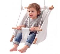 VEVOR Balançoire Bébé Hamac 3 Modes, Charge 30 kg, Siège Suspendu en Toile pour Tout-Petit, Coussin Intégré et Harnais 5 Points, Cadre en Bois avec Sangles pour Arbre, , Intérieur et Extérieur, Blanc