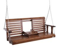 VEVOR Balançoire de porche en bois 1,5 m, banc de terrasse pour cour et jardin, forte capacité de charge améliorée 400 kg, banc de balançoire robuste avec chaînes de suspension pour extérieur, marron