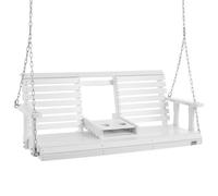 VEVOR Balançoire de porche en bois, 1523x710x600 mm, banc de terrasse pour cour et jardin, forte capacité de charge 400kg, banc de balançoire robuste avec chaînes de suspension pour extérieur, blanc