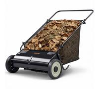 VEVOR Balayeuse à Gazon Manuelle 66 cm Ramasseur de Feuilles et d'Herbe, avec Sac de Collecte 198 L, pour Pelouse, Jardin, Feuilles et Débris Secs, Brosse Rotative Réglable en Hauteur, Roues 25,7 cm