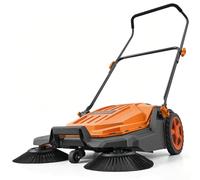 VEVOR Balayeuse Manuelle à Pousser Balayeuse Mécanique Balayage 65cm Orange, avec Bac à Déchets de 18,9 L, Poignée Pliable Réglable, pour Jardins, Allées, Terrasses et Garages, Non Électrique