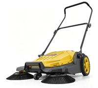 VEVOR Balayeuse Manuelle à Pousser Balayeuse Mécanique Balayage 650mm Jaune, avec Bac à Déchets de 18,9 L, Poignée Pliable Réglable, pour Jardins, Allées, Terrasses et Garages, Non Électrique