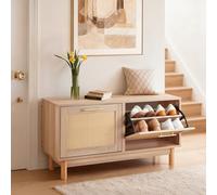 VEVOR Banc à Chaussures d'entrée, 100x30x53 cm, Banc Rangement avec 2 tiroirs rabattables, Support Rangement pour Chaussures 136 kg, 4 Compartiments et 2 Portes en rotin, pour Couloir, Salon, Chambre