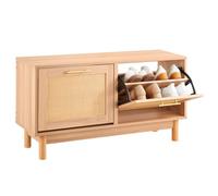 VEVOR Banc à chaussures d'entrée, 100x30x53 cm, banc rangement avec 2 tiroirs rabattables, support rangement pour chaussures 136 kg, 4 compartiments et 2 portes en rotin, pour couloir, salon, chambre