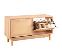 VEVOR Banc à chaussures d'entrée, 100x30x53 cm, banc rangement avec 2 tiroirs rabattables, support rangement pour chaussures 136 kg, 4 compartiments et 2 portes en rotin, pour couloir, salon, chambre
