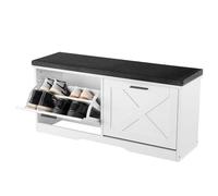 VEVOR Banc à Chaussures d'Entrée Largeur 100 cm 2 Abattants de Rangement | Meuble à Chaussures en Panneau MDF avec Coussin d'Assise Charge 200 kg, pour Entrée, Salon, Chambre et Couloir, Noir et Blanc