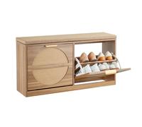 VEVOR Banc à Chaussures d'Entrée Largeur 98 cm 2 Abattants de Rangement | Meuble à Chaussures en Panneau MDF et Effet Rotin, Coussin d'Assise Charge 200 kg, pour Entrée, Salon, Chambre, Coloris Chêne