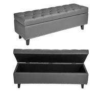 VEVOR Banc Coffre Bout de Lit Capitonné en Cuir PU 130,5 cm avec Rangement Gris