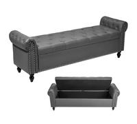 VEVOR Banc Coffre en Cuir PU 166 cm, Bout de Lit avec Rangement, Accoudoirs et Pieds en Bois, Banquette Capitonnée, Meuble pour Chambre à Coucher, Entrée, Salon, Salle à Manger, Couloir, Gris