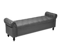 VEVOR Banc Coffre en Cuir PU 166 cm, Bout de Lit avec Rangement, Accoudoirs et Pieds en Bois, Banquette Capitonnée, Meuble pour Chambre à Coucher, Entrée, Salon, Salle à Manger, Couloir, Gris