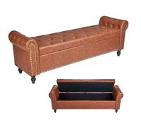 VEVOR Banc Coffre Bout de Lit Capitonné en Cuir PU 166 cm avec Rangement Marron
