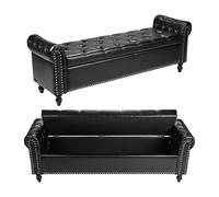VEVOR Banc Coffre en Cuir PU 166 cm, Bout de Lit avec Rangement, Accoudoirs et Pieds en Bois, Banquette Capitonnée, Meuble pour Chambre à Coucher, Entrée, Salon, Salle à Manger, Couloir, Noir