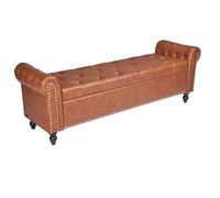 VEVOR Banc Coffre en Cuir PU 166 cm, Bout de Lit avec Rangement, Accoudoirs et Pieds en Bois, Banquette Capitonnée, Meuble pour Chambre à Coucher, Entrée, Salon, Salle à Manger, Couloir, Marron