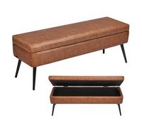 VEVOR Banc Coffre Bout de Lit en Cuir PU 120 cm avec Rangement et Pieds Marron