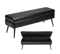 VEVOR Banc Coffre en Cuir PU de 120 cm, Bout de Lit avec Rangement et Pieds en Métal, Banquette Moderne, Meuble Repose-Pieds pour Chambre à Coucher, Entrée, Salon, Salle à Manger, Couloir, Noir