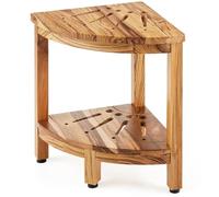 VEVOR Banc de Douche d'angle, Hauteur 43 cm, Rayon 30,5 cm, Tabouret en Teck, Capacité de Charge 136 kg, avec Étagère de Rangement, pour Douche Intérieure et Extérieure, Coin, Salle de Bain, Salon