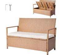 VEVOR Banc de Rangement Extérieur en Rotin Synthétique Coffre de Jardin 265 L, Banc de Terrasse avec Coussin, Capacité de Charge 120,2 kg, Siège d'Extérieur pour Patio, Jardin, Balcon, Cour, Porche