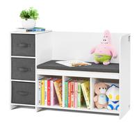 VEVOR Banc de lecture pour enfants – 6 compart., 3 tiroirs, coussin amovible, blanc