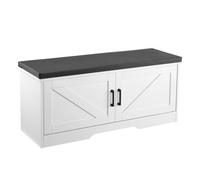 VEVOR Banc de rangement à chaussures, 100 x 35,5 x 46 cm, banc d'entrée avec coussin d'assise rembourré, 2 portes de grange et étagère réglable en hauteur, pour couloir, salon, chambre, blanc et noir
