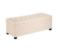 VEVOR Banc de rangement en lin, coffre de rangement rembourré avec poches latérales, banquette rabattable avec cadre en métal, pouf de bout de lit, pour salon, chambre à coucher, entrée, bureau, beige