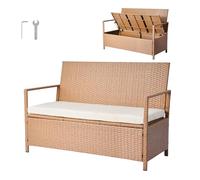 VEVOR Banc de Rangement Extérieur en Rotin Synthétique Coffre de Jardin 265 L, Banc de Terrasse avec Coussin, Capacité de Charge 120,2 kg, Siège d'Extérieur pour Patio, Jardin, Balcon, Cour, Porche