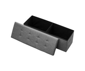 VEVOR Banc de rangement pliable en lin, coffre de rangement rembourré avec poches latérales, banquette rabattable, charge de 299,37 kg, pouf de bout de lit, pour salon, chambre à coucher, entrée, gris