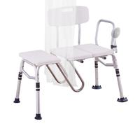VEVOR Banc de Transfert Baignoire Capacité 180 kg, Sièges de Douche avec Protection de Rideau en Forme de U et Dossier Réversible, Banc d’Accès au Bain Antidérapant, pour Personnes Âgées Handicapées