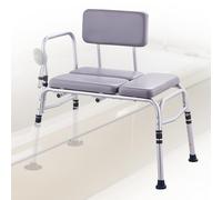 VEVOR Banc de Transfert Baignoire Capacité 226,8 kg, Sièges de Douche Antidérapant, Banc d’Accès au Bain avec Siège Rembourré, Accoudoir et Dossier Réversible, pour Personnes Âgées et Handicapées