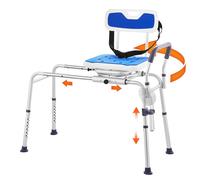 VEVOR Banc de transfert pour baignoire avec fonction glissière et siège pivotant à 360 degrés, banc de transfert pour baignoire réglable en hauteur avec accoudoir et ceinture de sécurité, chaise de do