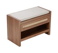 VEVOR Banc en rotin, 786 x 374 x 500 mm, Banc à Chaussures avec tiroir de Rangement et Coussin de siège en Lin, Banc bohème avec rotin tissé à la Main, Banc d'entrée, pour Chambre, Salon, Cuisine