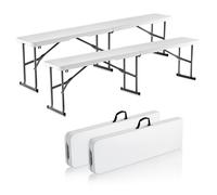 VEVOR Banc pliant en plastique, 1820 mm, banc d'extérieur pliable portable, lisse en PEHD imperméable, siège de pique-nique, de salle à manger avec poignée de transport, pour jardin, blanc (2 pièces)