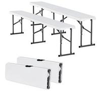 VEVOR Banc pliant en plastique, 1820 mm, banc d'extérieur pliable portable, lisse en PEHD imperméable, siège de pique-nique, de salle à manger avec poignée de transport, pour jardin, blanc (2 pièces)