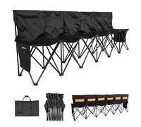 VEVOR Banc pliant portable à 6 places, banc de camping pliable avec poches de rangement et sac de transport, siège latéral léger avec dossier pour football, baseball et événements en plein air, noir