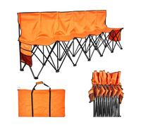 VEVOR Banc pliant portable à 6 places, banc de camping pliable avec poches de rangement et sac de transport, siège latéral léger avec dossier pour football, baseball et événements en plein air, orange