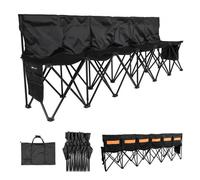 VEVOR Banc pliant portable à 6 places, banc de camping pliable avec poches de rangement et sac de transport, siège latéral léger avec dossier pour football, baseball et événements en plein air, noir