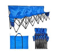 VEVOR Banc Pliant Portable à 6 Places, Banc de Camping Pliable avec Poches de Rangement et Sac de Transport, siège latéral léger avec Dossier pour Football, Baseball et événements en Plein air, Bleu