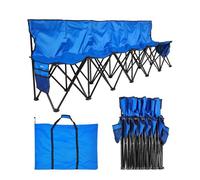 VEVOR Banc pliant portable à 6 places, banc de camping pliable avec poches de rangement et sac de transport, siège latéral léger avec dossier pour football, baseball et événements en plein air, bleu