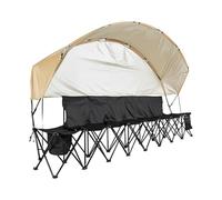 VEVOR Banc Pliant Portable à 6 Places, Banc de Camping Pliable avec Poches de Rangement, Porte-gobelets et Sac de Transport, siège latéral léger avec Pare-Soleil pour Football et Baseball, Noir