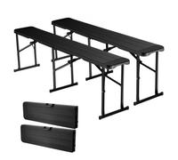 VEVOR Banc pliant portable en plastique, 1825 mm, banc de camping, lisse en PEHD imperméable, siège pliable avec 2 sacs de transport, pour pique-nique, football, camping, jardin, noir (2 pièces)