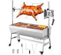 VEVOR Barbecue à Charbon avec Tournebroche Électrique 38 W, Rôtissoire à Charbon de Bois Capacité de Charge 60 kg, avec Roues et 7 Niveaux de Hauteur, Broche en Inox, pour Agneau Porcelet, Camping