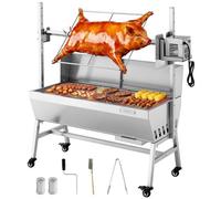 VEVOR Barbecue à Charbon avec Tournebroche Électrique 38 W, Rôtissoire à Charbon de Bois Capacité de Charge 60 kg, 7 Niveaux de Hauteur, Broche en Inox, pour Agneau Porcelet, Camping Fête Extérieur