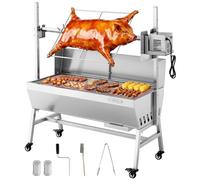 VEVOR Barbecue à Charbon avec Tournebroche Électrique 38 W, Rôtissoire à Charbon de Bois Capacité de Charge 60 kg, 7 Niveaux de Hauteur, Broche en Inox, pour Agneau Porcelet, Camping Fête Extérieur