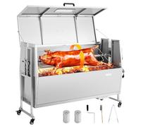 VEVOR Barbecue à Charbon avec Tournebroche Électrique 38 W, Rôtissoire à Charbon de Bois Capacité de Charge 60 kg, avec Roues et 4 Niveaux de Hauteur, Broche en Inox, pour Agneau Porcelet, Camping