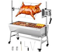 VEVOR Barbecue à Charbon avec Tournebroche Électrique 38 W, Rôtissoire à Charbon de Bois Capacité de Charge 60 kg, avec Roues et 7 Niveaux de Hauteur, Broche en Inox, pour Agneau Porcelet, Camping