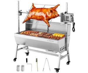 VEVOR Barbecue à Charbon avec Tournebroche Électrique 38 W, Rôtissoire à Charbon de Bois Capacité de Charge 60 kg, 7 Niveaux de Hauteur, Broche en Inox, pour Agneau Porcelet, Camping Fête Extérieur