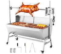 VEVOR Barbecue à Charbon avec Tournebroche Électrique 38 W, Rôtissoire à Charbon de Bois Charge 60 kg, avec Roues et 4 Niveaux de Hauteur, Broche en Acier Inoxydable, pour Agneau Porcelet, Extérieur