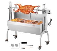 VEVOR Barbecue à Charbon avec Tournebroche Électrique 52 W Charge 90 kg, Rôtissoire Barbecue 118,5 cm, en Inox, avec Pare-Brise et Roues Verrouillables, pour Rôtir Agneau Porcelet Poulet Camping