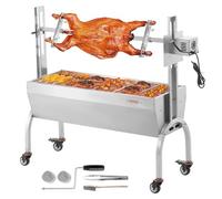 VEVOR Barbecue à Charbon avec Tournebroche Électrique 52 W Charge 90 kg, Rôtissoire Barbecue 118,5 cm, en Acier Inoxydable, avec Roues Verrouillables, pour Rôtir Agneau Porcelet Poulet Camping