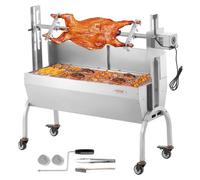 VEVOR Barbecue à Charbon avec Tournebroche Électrique 52 W Charge 90 kg, Rôtissoire Barbecue 118,5 cm, en Inox, avec Pare-Brise et Roues Verrouillables, pour Rôtir Agneau Porcelet Poulet Camping