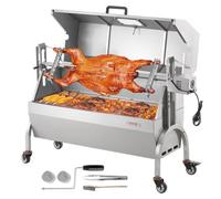 VEVOR Barbecue à Charbon avec Tournebroche Électrique 52 W Charge 90 kg, Rôtissoire Barbecue avec Couvercle, en Inox, avec Fenêtre de Visualisation et Roues Verrouillables, pour Agneau Porcelet Poulet